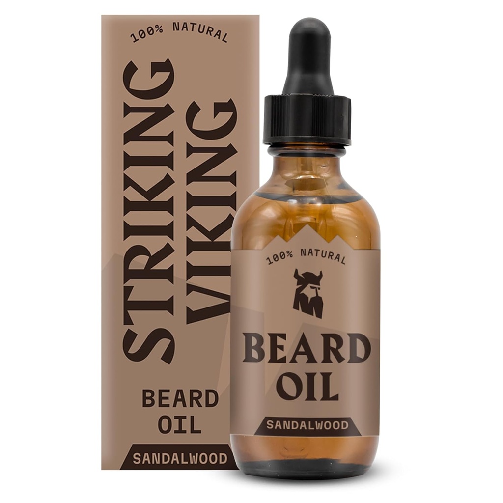 Menyerang Viking Sandalwood Oil untuk Pria - 2 Fl Oz, Sandalwood Scent - Natural Hydrating & Softing Beard Care dengan Argan, Jojoba, Almond & Tea Tree - Non-Grease, Fast- Absorbing Formula