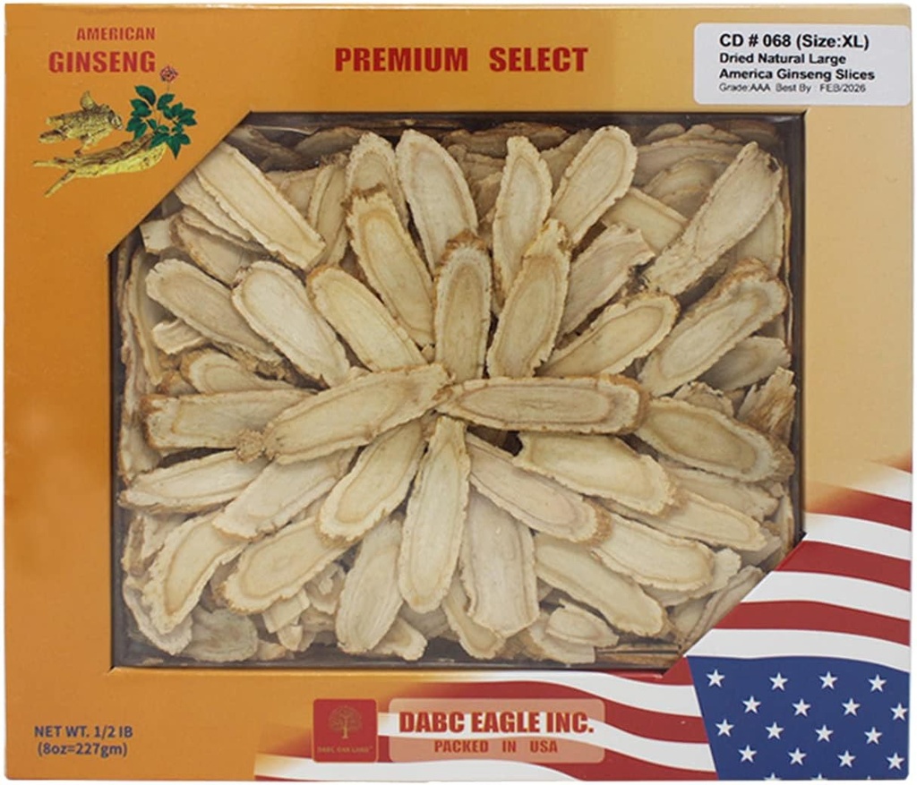American Ginseng Slices from Wisconsin, American Wisconsin Ginseng Slices Root for Tea, Energy for Men Women Health Boosts Immunity, Gluten Free, Long Strip 1 Box of 8 Ounces