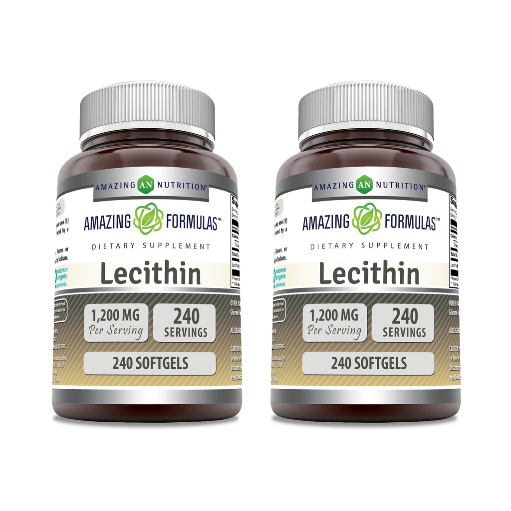 Amazing Formulas Lesithin 1200 mg Suftgeels Sufflement: 124; Potency Tinggi 124; Non-GMO 124; Gluten Bebas (2 Pack, 240 Count)