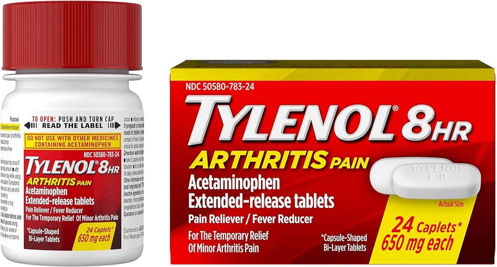 Tylenol 8 Hour Arthritis Pain Tablet dengan Acetaminophen untuk Pain Gabungan, 24 ct