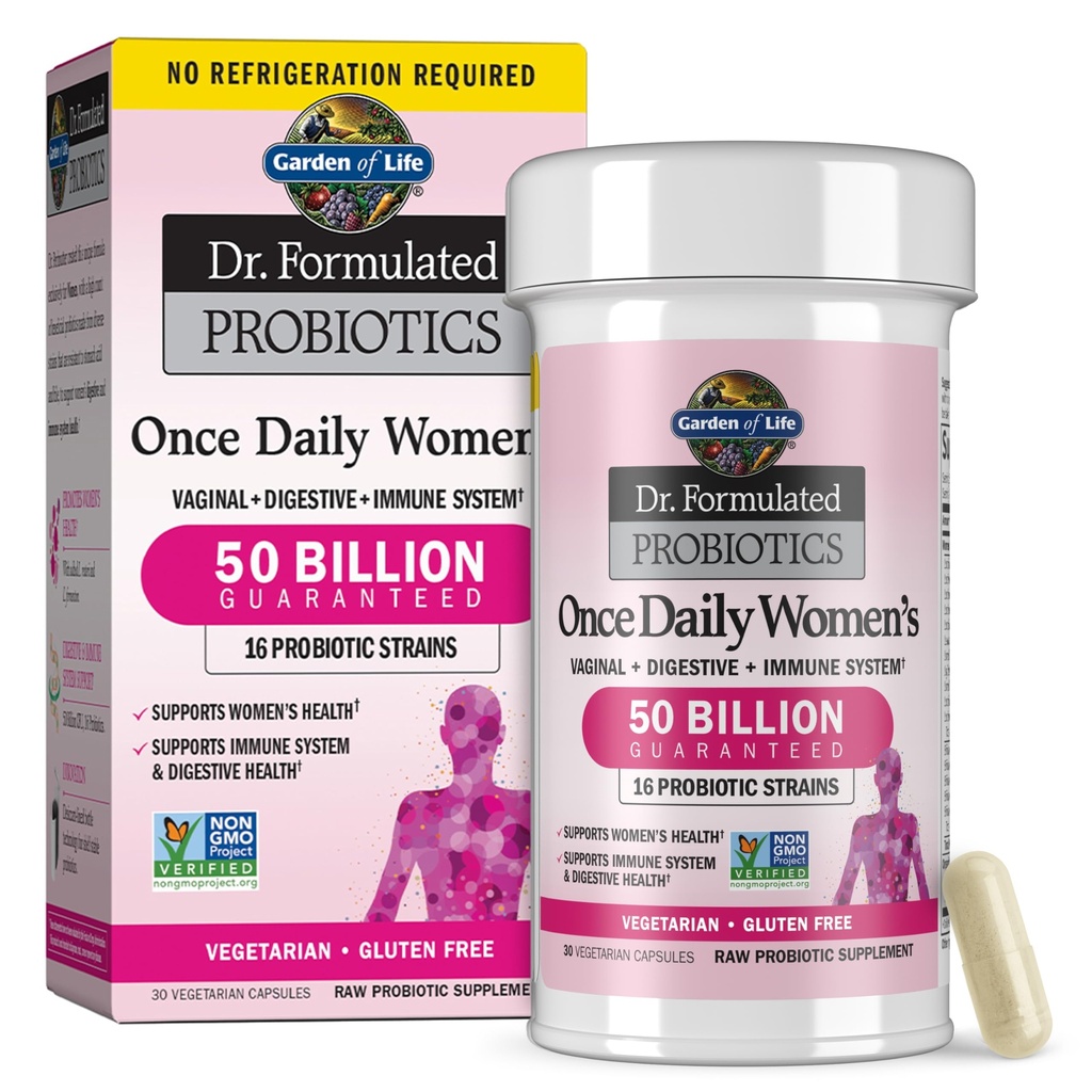Garden of Life Once Daily Dr. Formulated Programtes for Women 50 Milyar CFU 16 Probiotic Strains with Organic Prestics for Digetical, Vaginal & Imune Health, Dairy Free, Shelf Stable 30 Kapsul