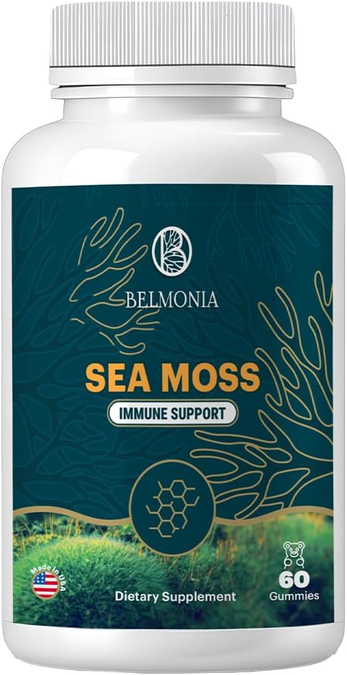 Sea Moss Gummies - Imune Strength & Skin Health, Organic Ichs Gummy Bears, 60 Count, Vegan, Superfood Chelable Suppplemen & Kesehatan