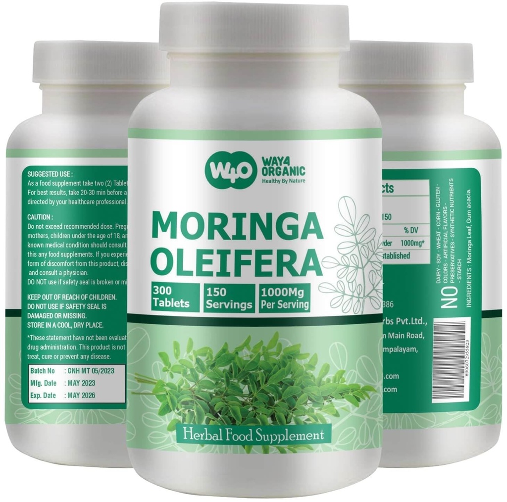 Moringa Leaf Powder Capsules (Tablet) - 300 Pil, 150 Pelayan, 1000 mg (1 Pack)