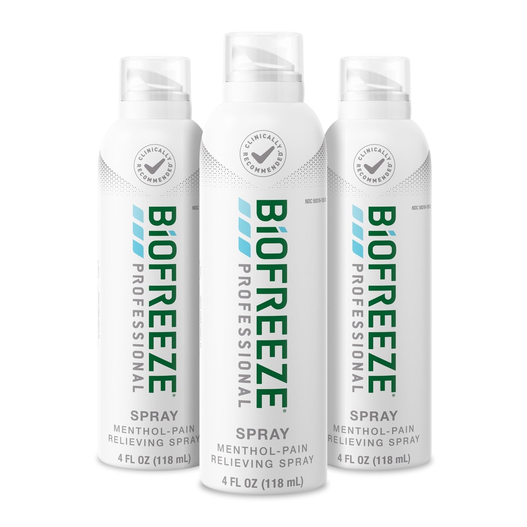 Biofreeze Relief Profesional Spray for Knee, Neck, Hip, Gabungan, Shoulder, & Simple Baliche, Arthritis Reliever, Sore Muscle Relief, Menthol Play 4 Fl Oz (Paket 3)
