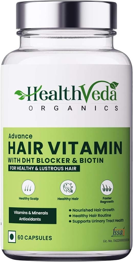 Rambut Depan Generik Vitamin dengan Blocker Dht & Biotin 124. untuk Pembangunan Rambut & Rambut Lebih Baik Kontrol 124; Menahan Follikel Rambut 126; untuk Pria & Perempuan - 60 Katup Veg