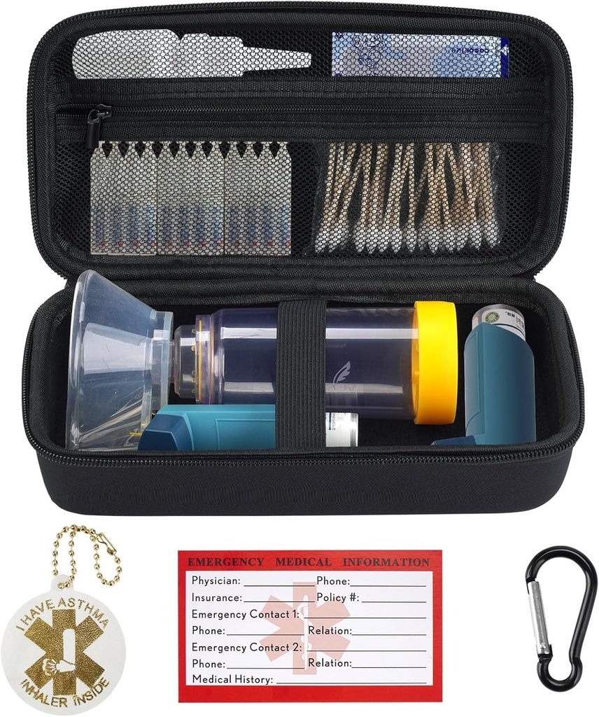 You Know Carrying Case for Asma Inhaler, Inhaler Spacer for Dewata and Chilks, Mask, Inhaler Holder with Asthma Warning Label and Medical Carainer (Case Only) (Black)
