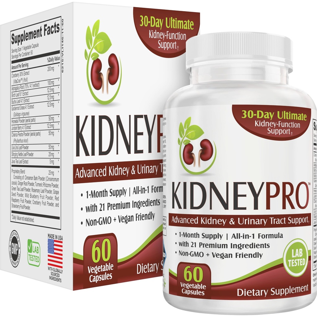 Kidney- PRO dengan 21 Ginney Health Suplemen 124; Semua-in-1 Formula 124; Kidney & Ginjal & Suplemen Trakt Uriner 124; Daily Cleanse & Detox Dukungan 124; 1 Bulan Tambahan 124; 60 Capsules