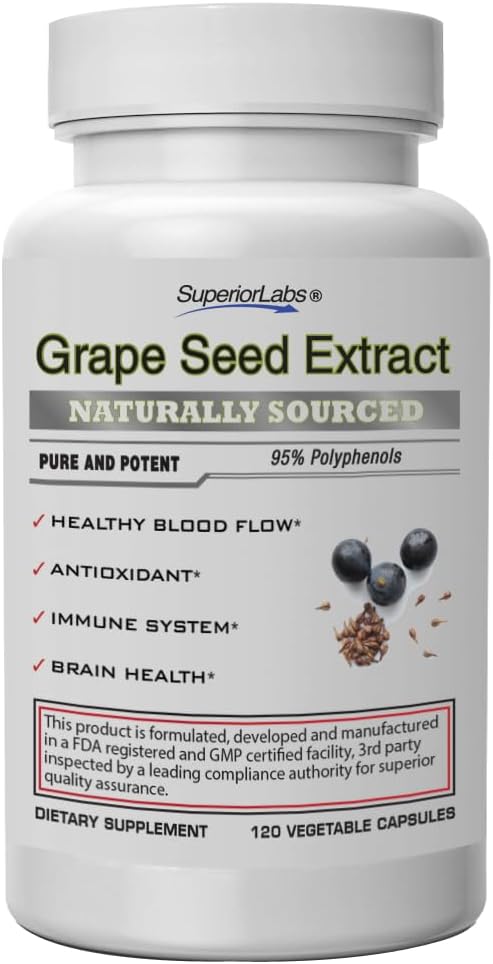 Ekstrak Benih Serap Lab, 400mg, 120 Katup Vegetable, 95% Polyphenol, Konten Antioksidant Tinggi, Aliran Darah Sehat, Menyediakan Sistem Imune dan Kesehatan Otak