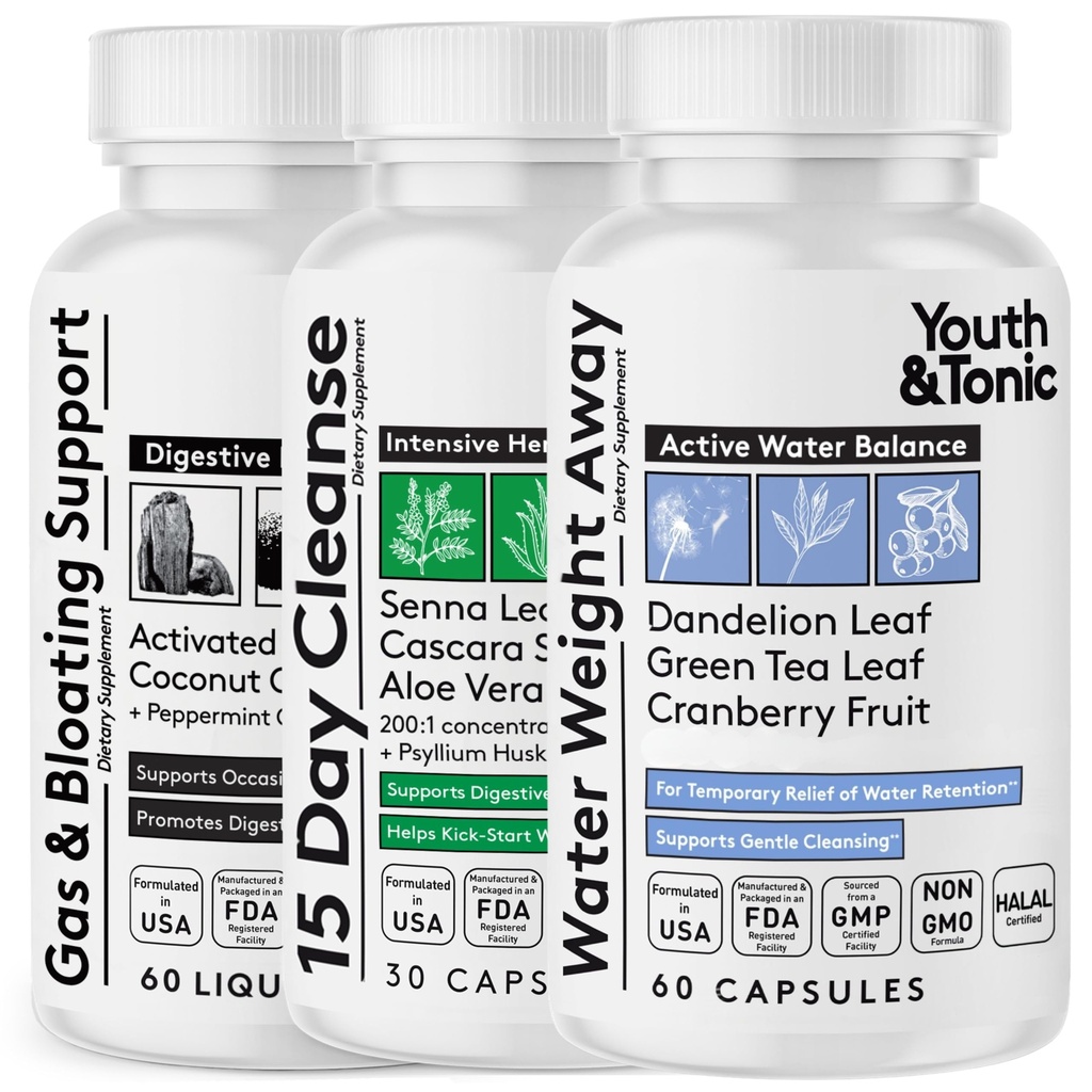 Oye & Tonic 3X Belly Bloating Pill for Puffiness, Water Debloat, Stomach, Gut & Colon Cleanse Detox 124; dengan Liquid Activated Charcoal, Coconut & Peppermint Oil, Senna Leaf & More Of4; 150 Capsules