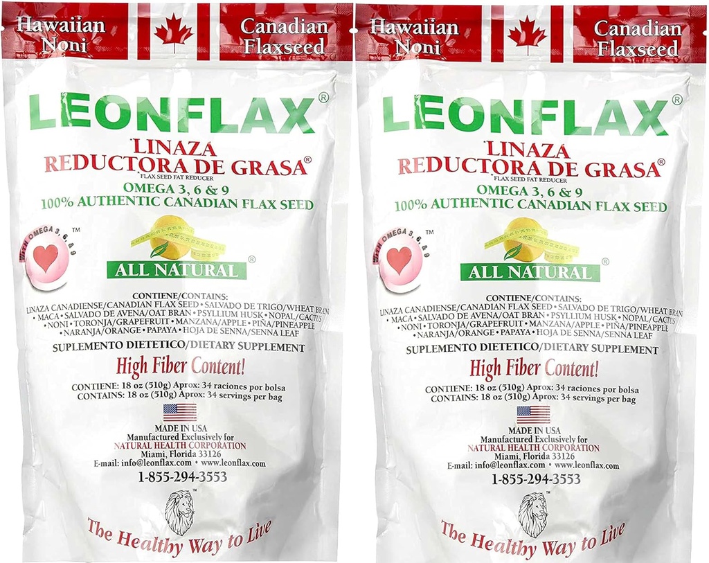 Leonflax 100% Authentic Canadian Flax Beet Powder, All Natural, High Fiber Content, Dietary Supplement to Improve Your Digetical Health, Omega 3, 6, 18 Oz, Bag (1) (2)