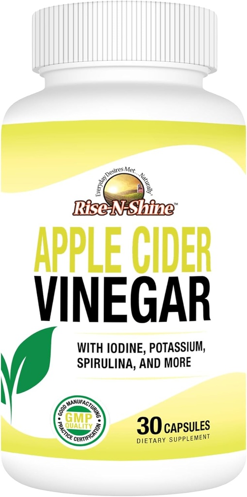 Rise- N- Shine Apple Cider Vinegar Capsules - Imune Dukung Vitamin - Gut Dukungan untuk Perempuan & Men 30- Day Suppply (30 Kapsul)