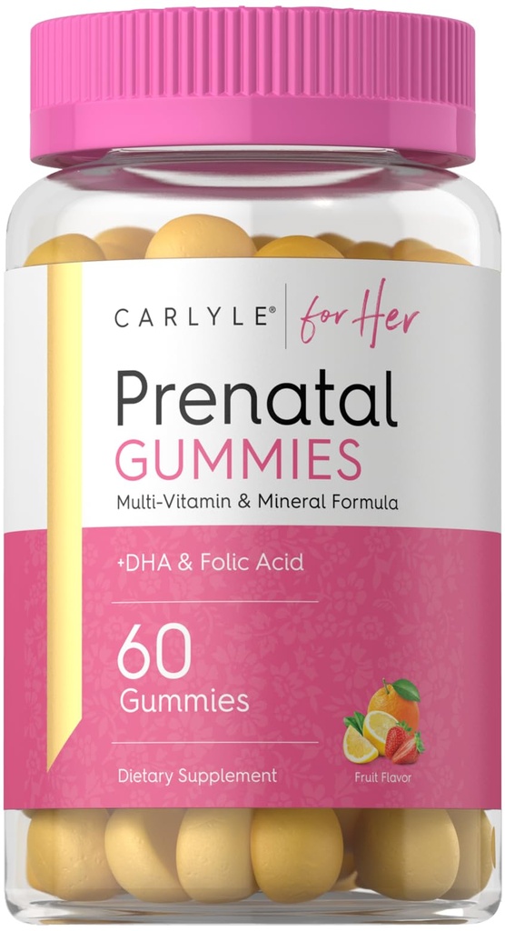 Carlyle Prenatal Gummies for Women 144; dengan DHA & Folic Acid 124; 60 Count 124; Fruit Flavor 124; Non-GMO, Gluten Free Supplemen 124; untuk Her