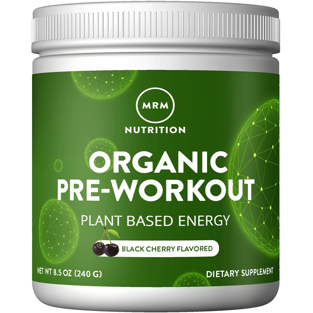 MRM nutrition Organic Pre- Workout Powder - Perempuan & Pria, 150 mg Natural Caffegen & Adaptogens, Murni Energi, Fokus & Darah Flow, Vegan, Sertifikasi Organik, Non-GMO - 20 Servis, Black Cherry Flavor
