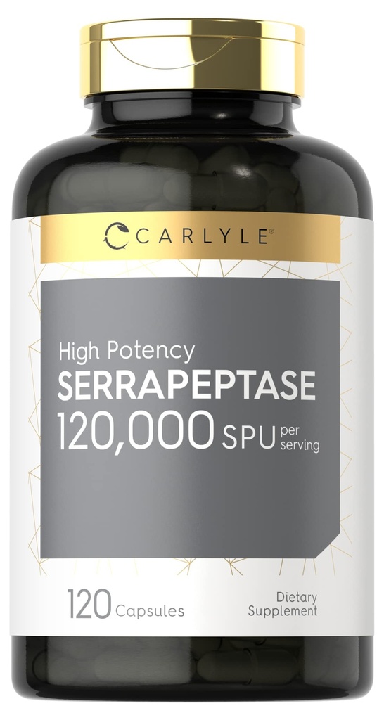 Carlyle Serrapeptase 120000 SPU 124; 120 Capsules 124; Menyediakan Sinus Kesehatan 124; Gluten Enzyme Suplemen Bebas