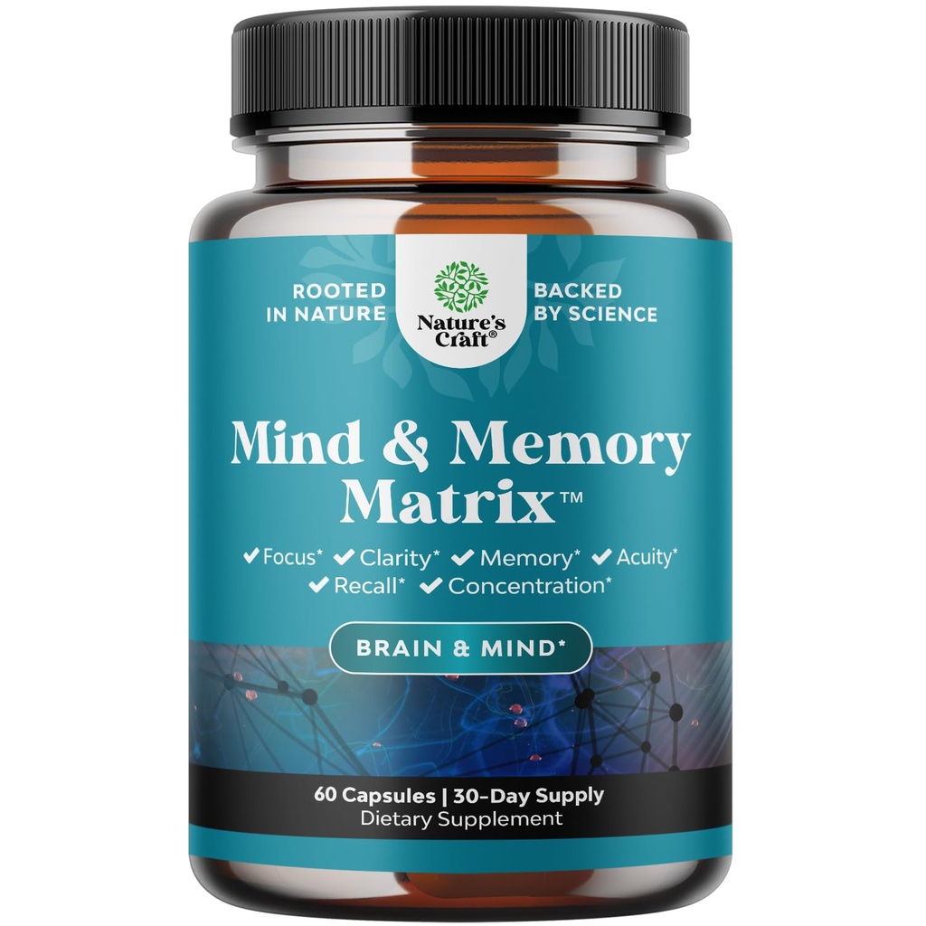 Suplemen Otak Nootropic untuk Enhancement Memory dan Fokus - Vitamin for Mental Health & Clarity dengan VIT A, B6, Riboflavin, Niasin, Thiamin & Folate - Kompleks Kognitive untuk Vitalitas Pikiran - 60 Ct