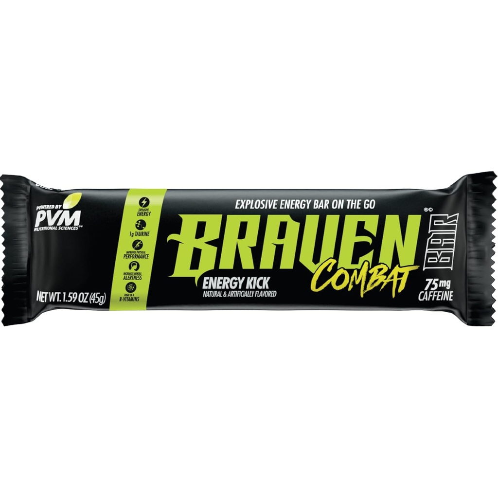 Braven Combat Energy Kick Bars dengan Caffeine (1.59 oz, Kemas 20) - OnTheGo Energy Bars dengan 75mg Caffeine - Gluten Free Energy Snacks - Alternatif untuk Paw Energi dengan Caffeine