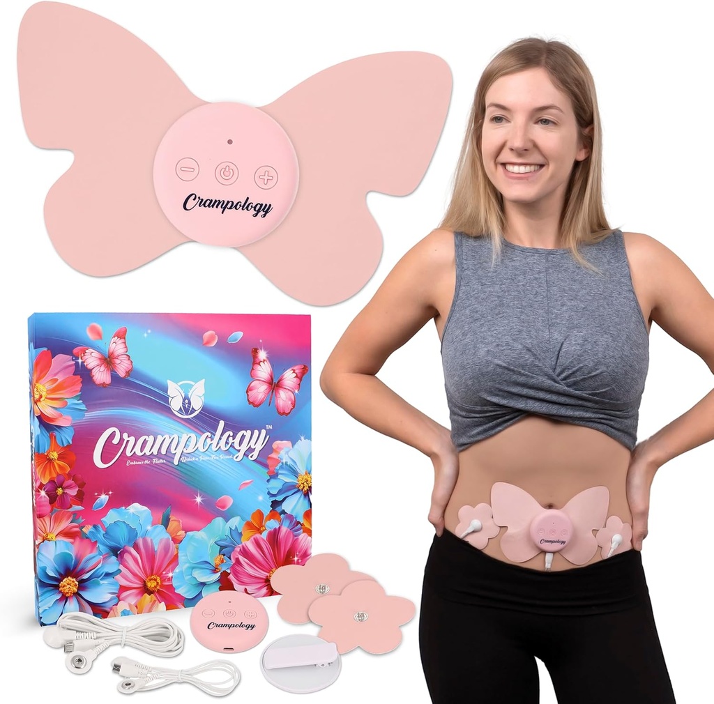 Relief Pink- Period Cramps Pain Relishing Device, Cramp Massager for Menstrual and Lower Back Ache, Reduces Endopartriosis Discomment, PMS TENS Unit, Wireless or Wired, Natural Cycle Support