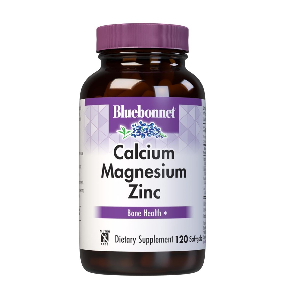 Bluebonnet Nutrition Calcium Magnesium Zinc Plus Vitamin D3, 1000 mg of Calcium, 500 mg Magnesium dan 15 mg dari Zinc, 400IU Vitamin D3, Untuk Bones Healthy *, Gluten-Free, Dairy-Fee, 120 softgel