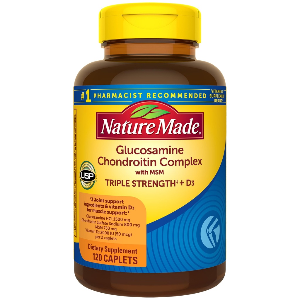 Nature Made Glucosamin Chondroitin Complex with MSM, Dietary Supplemen Gabungan, 120 Caplets, 60 Day Supply