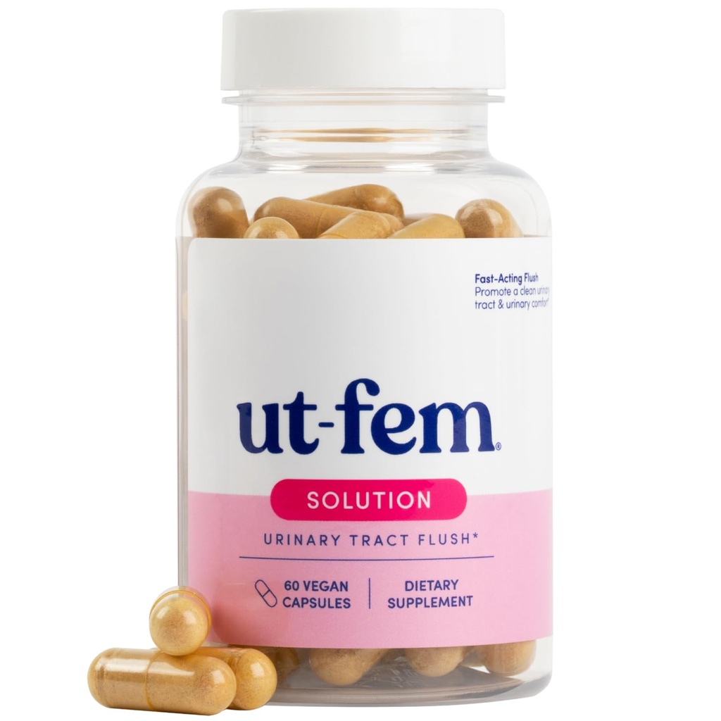 Solution UT-Fem - Fast- Acting Urinary Tract Flush for Women, Proactive UTI Dump, Promotes Cleansing & Comfort, Clinical - Power D-Mannose, Cranberry, and Natural Ingreations - 60 Vegan Capsules