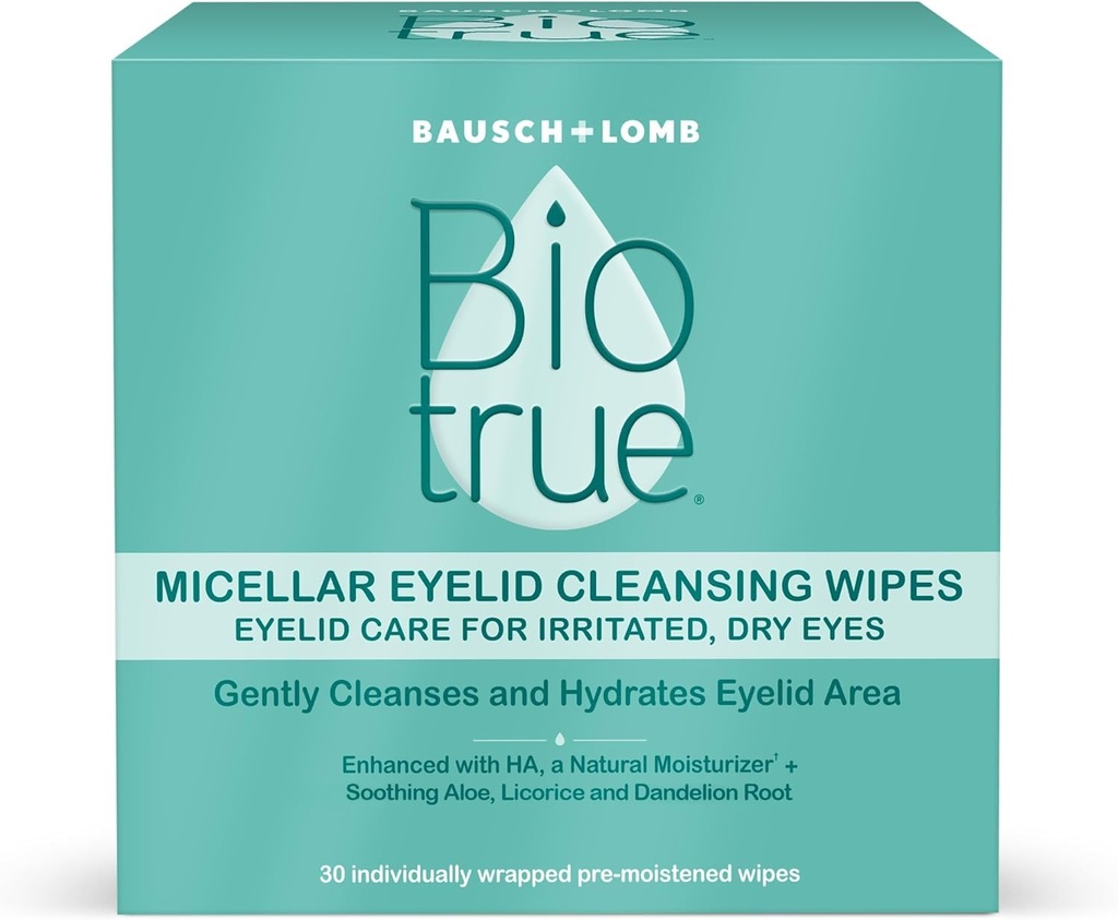Biotrue Mibasement Eyelid Care for Irroted and Dry Eyes Cleansing Wipes, from Bausch + Lomb, Multi, 30 Count