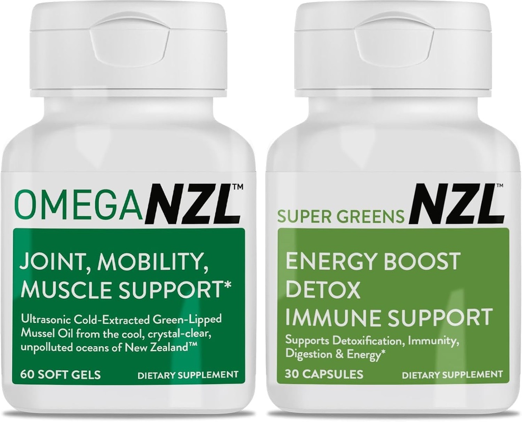 Omega- 3 Relief Bersama Alami Tambahan Dukungan Otot Alam, Green- Lipped Mussel Bersama Dukungan, Tidak ada Fishy Aftertaste, 60 Softgels Ditambah satu Botol Super Greens 30 Capsules