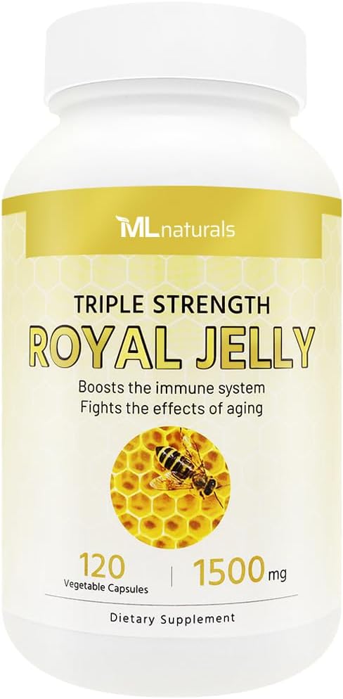 ML Royal Jelly 1500mg 120 Vegetable Capsules, setara dengan 6% (27mg) 10-HDA. Freeze- Died, Gluten Free, NSF- Sertifikasi & cGMP- Compliant