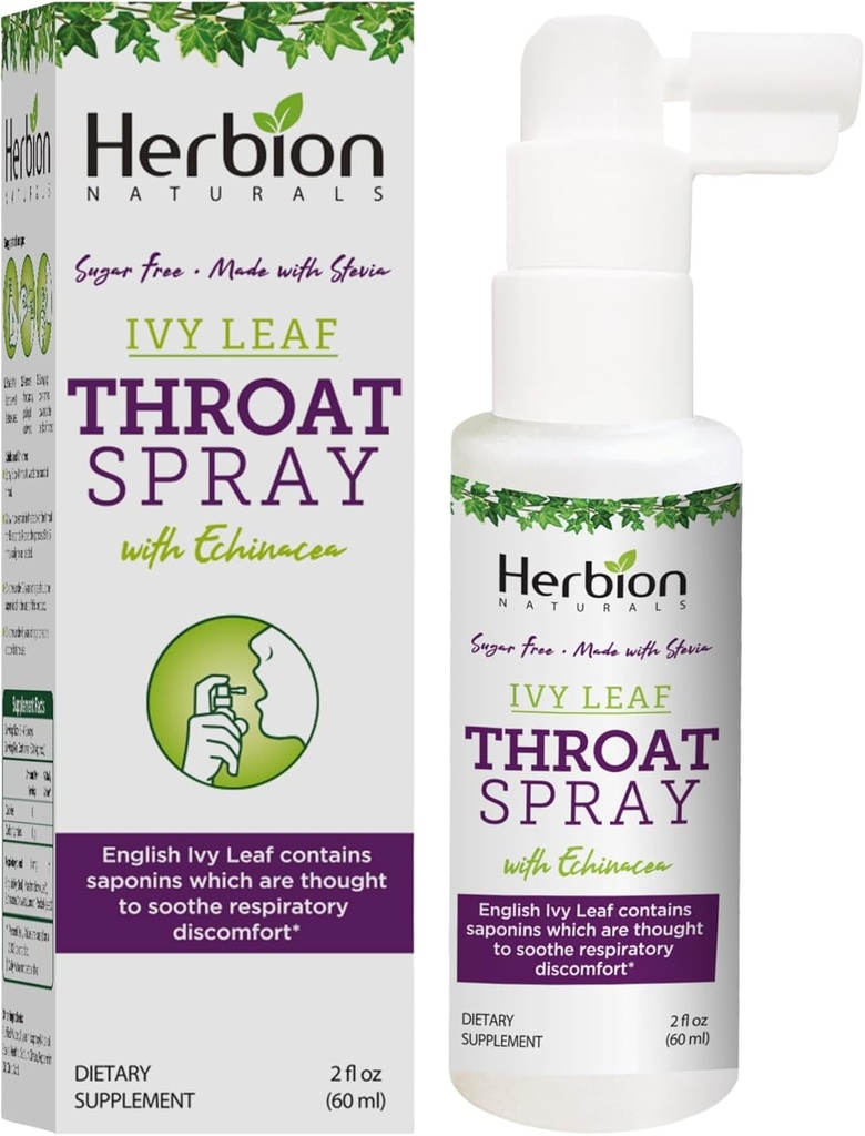 HERBION Nations Throat Spray, Soothes Respiratory Discomfort dengan The Power of English Ivy, Marshmallow, dan Ekstraksi Echinacea untuk Dewasa dan Anak-anak, 2 Fl Oz, Paket 1