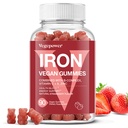 Suplemen Gummies Besi untuk Perempuan & Anak - Multivitamin dengan Vitamin C untuk Energi Dukungan, Great Tasting Besi Vitamin dengan Vitamin C untuk Max Absorpsi - Vegan, Strawberry Jumlah 90
