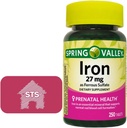 Spring Valley Iron sebagai Ferrous Sulfate 27 mg, 250 Count + STS Home Sticker.
