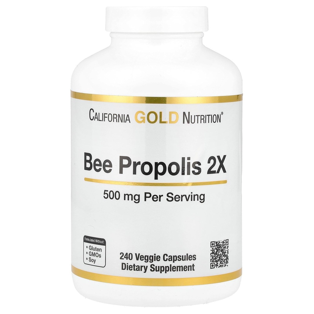 California Gold Nutrition Bee Propolis 2X Potency, Konsentrasi Ekstrak 500 mg, Sama dengan 1000 mg Propolis Alam, Dukung Kesehatan & Vitalitas *, 240 Veggie Capsules