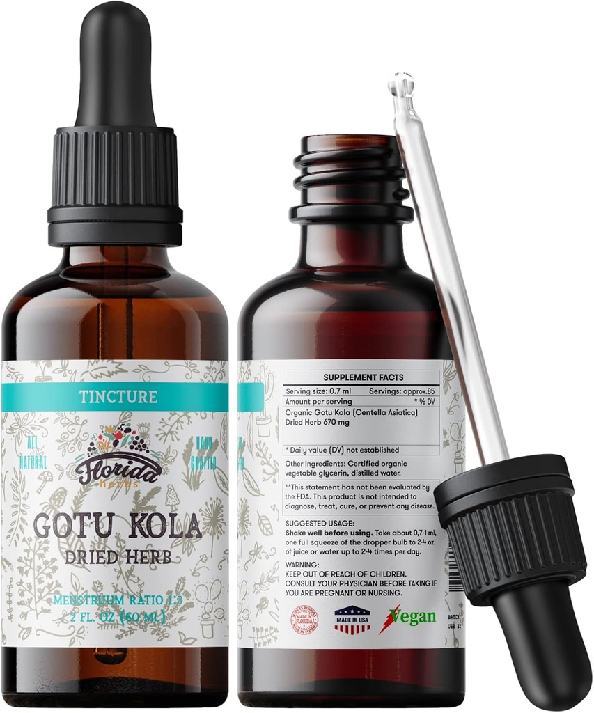 Gotu Kola Tincture, Organik Gotu Kola Extract, Gotu Kola Drops (Centella Asiatica) Dry Herb