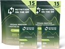 Nutrition On The Go Vegan Protein Pawder Pawder with Creatine - 20g Plant Proteins + 5g Creatine - Single-Serve Travel Protein Poader - All- Natural, Gluten- Free - Vanilla - (30- Pack)