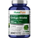 NusaPure Ginkgo Biloba 50: 1 Ekstrak, 250 mg Equivalen 12.500 mg per Veggie Capaps 200 Capsules (Vegetarian, Non-GMO, Vegan) Bioperin