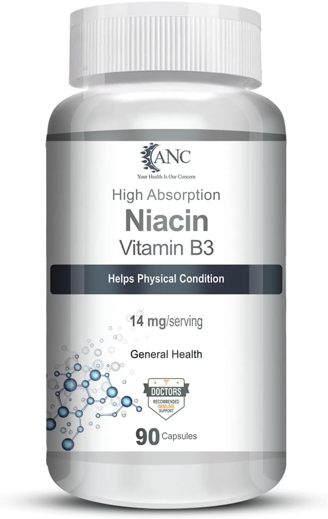 Generik Niasin Vitamin B3 Capsules - dengan Flush, Non- GMO, Gluten Free -90 Kapsul