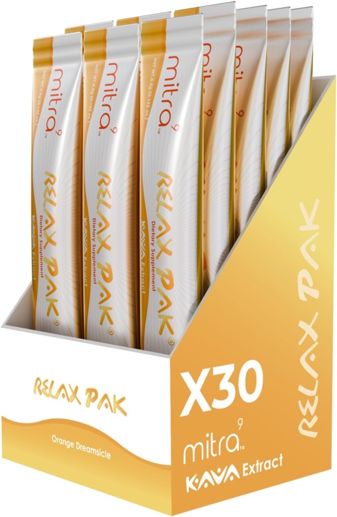 Mitra9 Kava Powder RelaxPak - Orange Dreamsicle Kava Extract Pawder Pawet 12.4; Mood Enhancer 124; Plant Based 124; Promes Natural Calm & Clarity 124; Easy Open Singling Stick (30)
