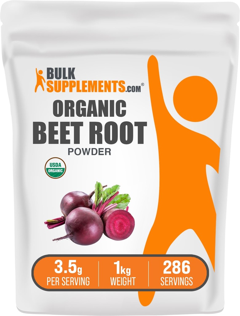 BulkSuplements.com Organic Beet Root Powder - Superfood Suplemen, Beet Root Suplemen - Vegan & Gluten Bebas, 3.5g per Serving, 1kg (Paket 5) (11 Ibs)