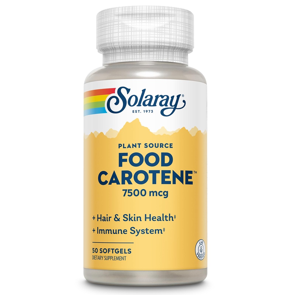 Carotene Pangan SOLARAY, Vitamin A sebagai Beta Carotene 25000IU 124; Carotenoid untuk Heally Skin & Eyes, Antiokidant Activity & Immune System Dukung 126; 50ct