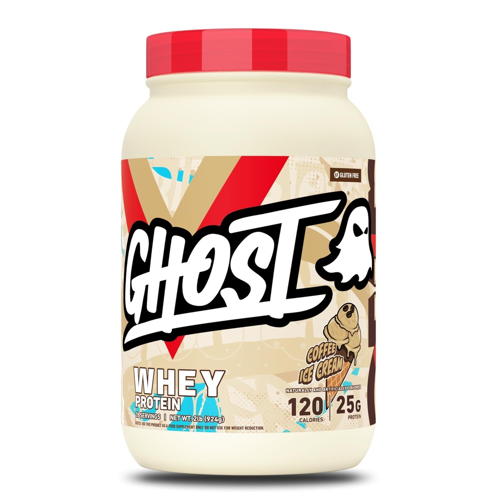 GHOST Whiy Protein Powder, Coffee Ice Cream - 2LB, 25G of Protein Blend - Whey Protein Blend - Whey Post Workout Fitness & Nutrition Shakes, Smoothies, Baking & Cooking & Cooking - Soy & Gluten- Free
