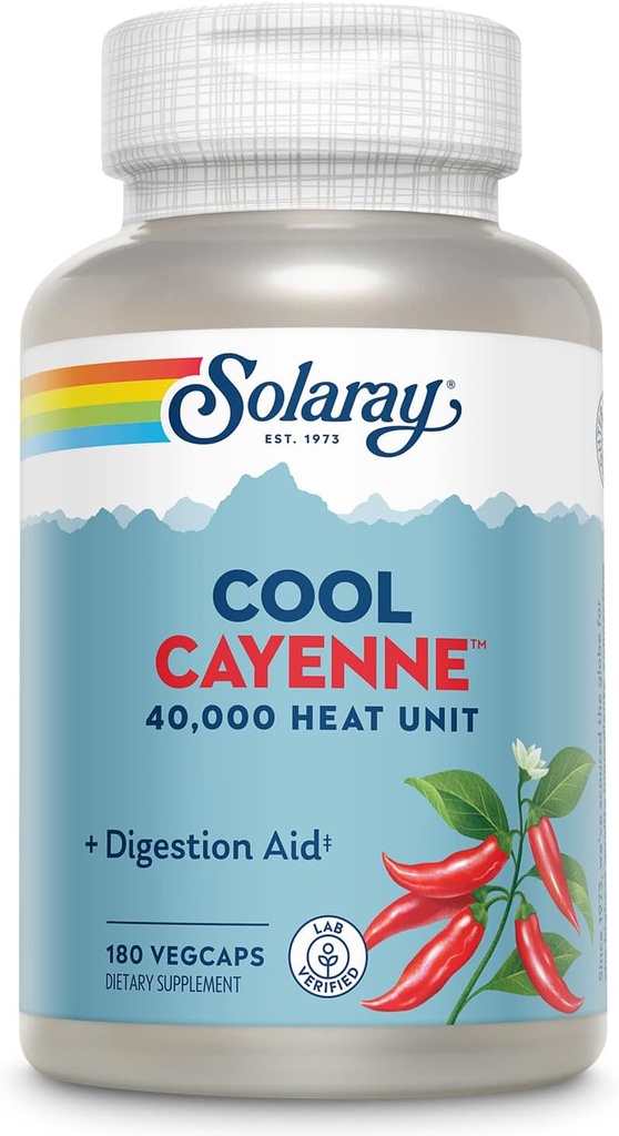 SOLARAY Cool Cayenne Pepper 40.000 HU, Cayenne Pepper Capsules, Disules Aid, Bio- Cool Progress, Lab Verified, 60- Day Money-Back Garansi, 90 pelayan, 180 VecCaps