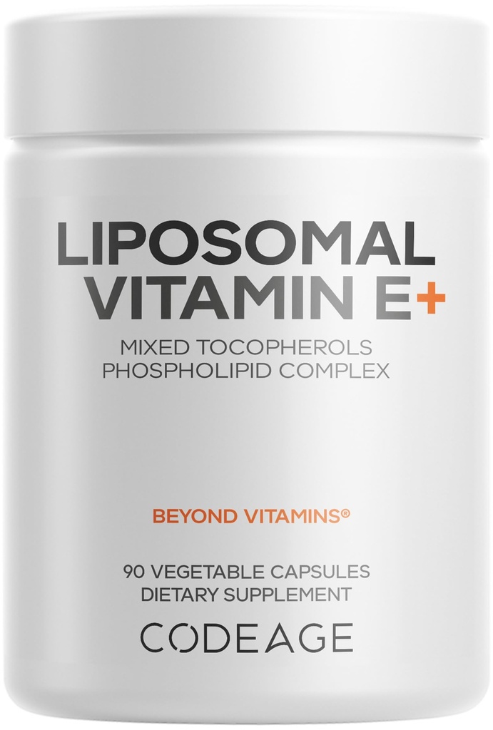 Codeage Lipomal Vitamin E Suplemen - All Vitamin E Tocopheriol - 3- Month Supply - Alpha Tocopheriol, Beta, Gamma, and Delta - Liposomal Mixed Tocosherol - Non-GMO Phospholipid - 90 Capsules