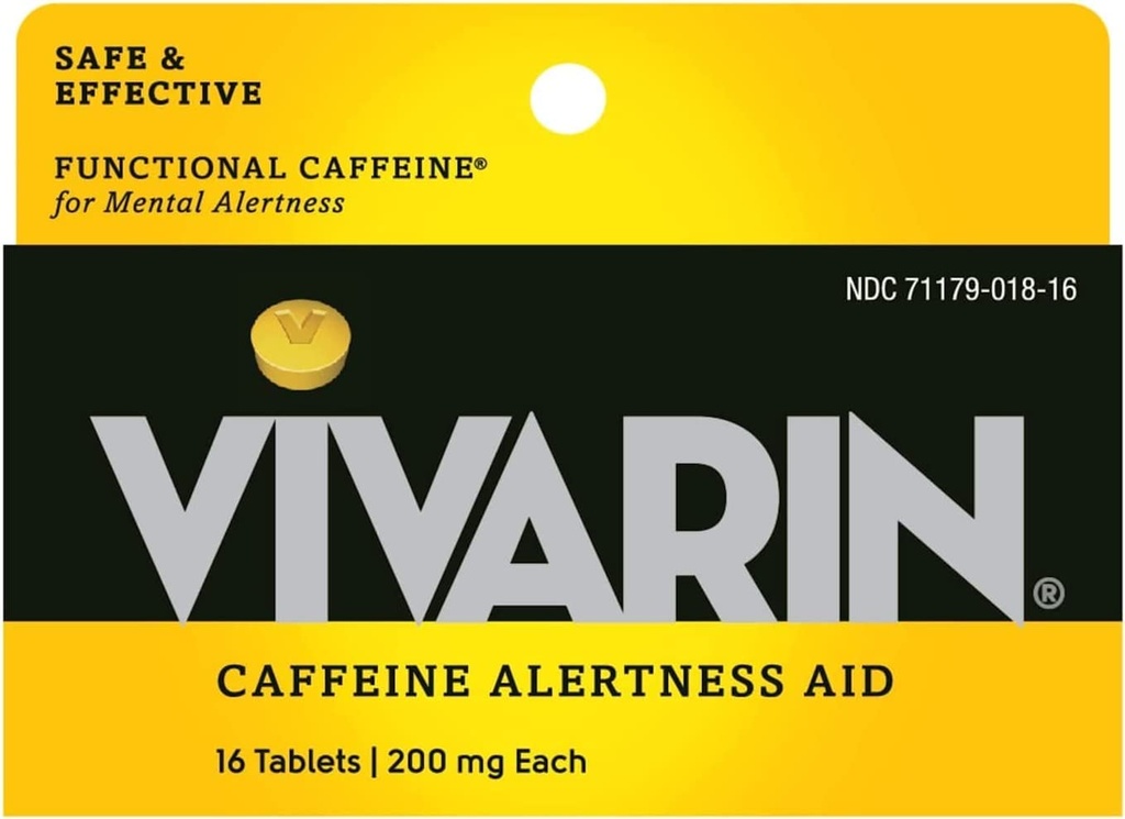 Vivarin, Caffeine Pill, Caffeine 200mg di setiap tablet, Aman dan Efektif Membantu Anda Stay Awake, Alertice Aid, Supplemen Energi, 16 Tablet - 5 Pack