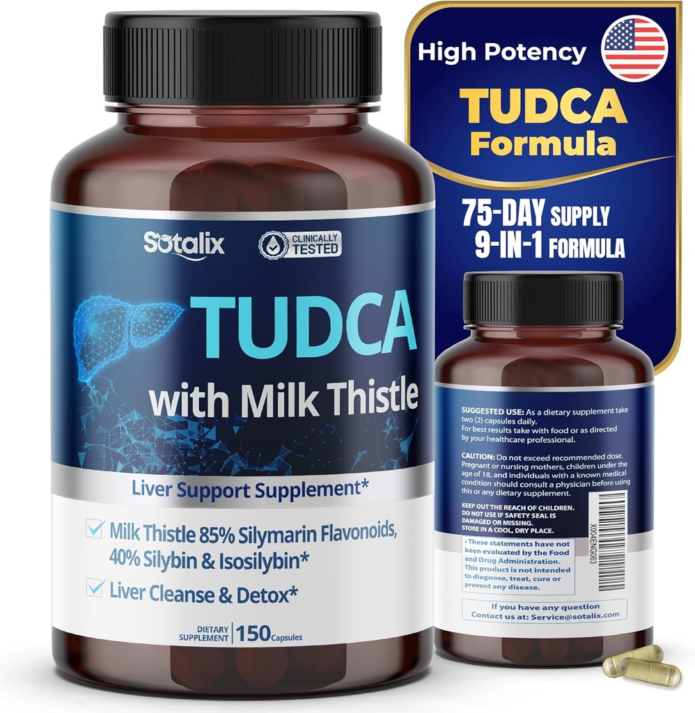 Suplemen TUDCA dengan Milk Thistle - 85% Silymarin Flavonoid - Supports Wellness & Digetical Health - Dibuat di Amerika Serikat
