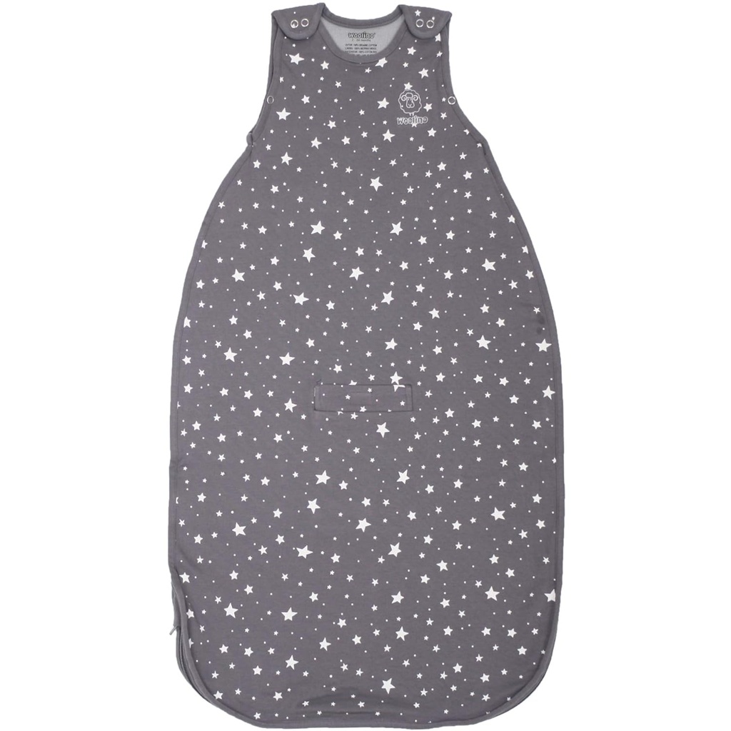 Woolino Toddler Sleeping Sack, 4 Season, Merino Wool and Organic Cotton, Baby Sleep Bag, 2- 4 Years, Star Gray