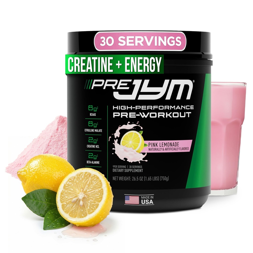 JYM Support Science Pra JYM Pink Lemonade Pre Workout for Men & Women, BCAAs, Nootropics, Cretine HCI, Citrulline, Beta-Alanine, Betaine, Taurine, Huperzine, 30 Servings