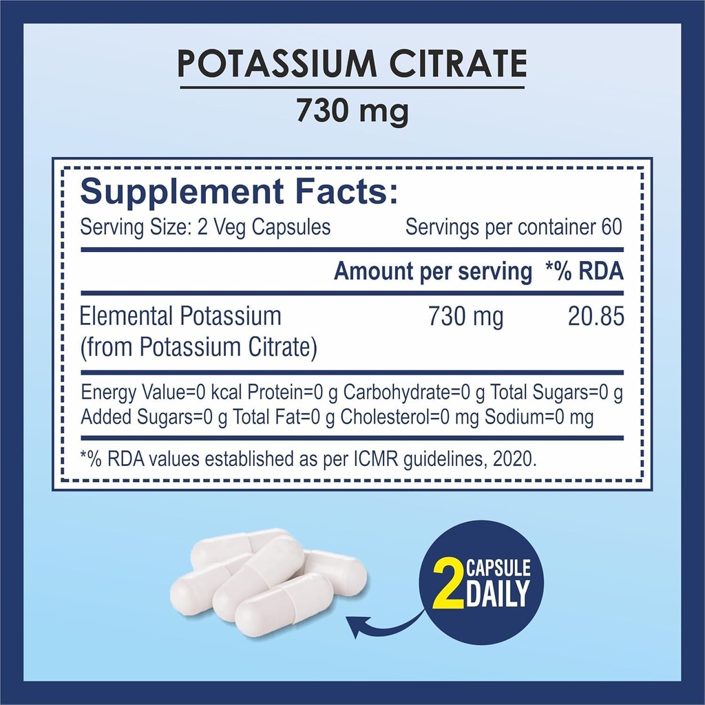 Potasium Citrate 730mg Suplemen, Support Hidney Fungsi & Sehat Muscle - 120 Vegetable Capsules