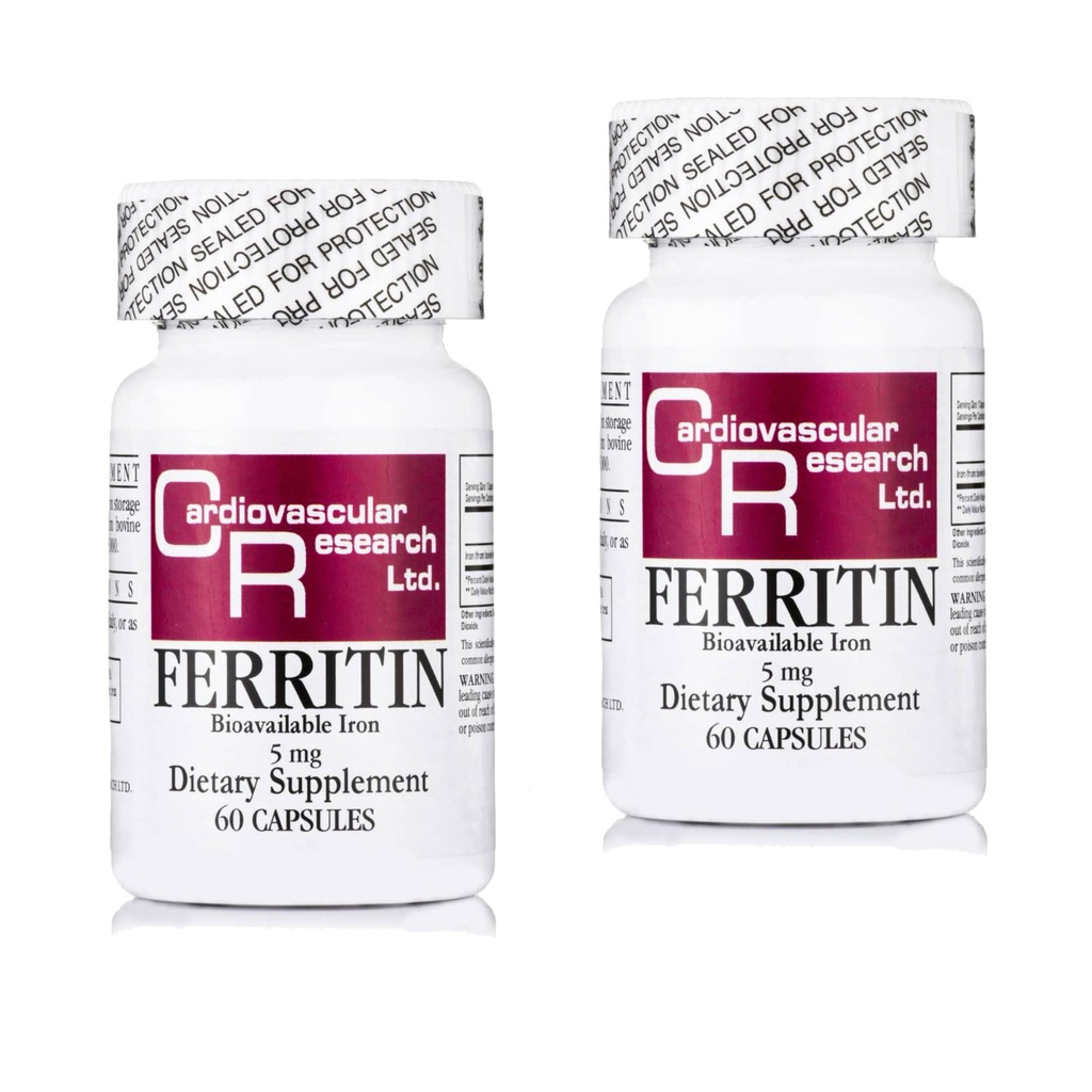 Cardiovaskular Research Ferritin Iron Suplement for Women and Men 5 mg 120 Capsules - 2 Pack Saver