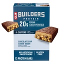 CLIF BUILDERS + Caffeine Protein Bars - Chocolate Chip Dough Flavor - 20g Plant Based Protein - Gluten Free - Non-GMO - Low Glycemic - No Artificial Sweeteners - 2.4 oz. (12 Pack)