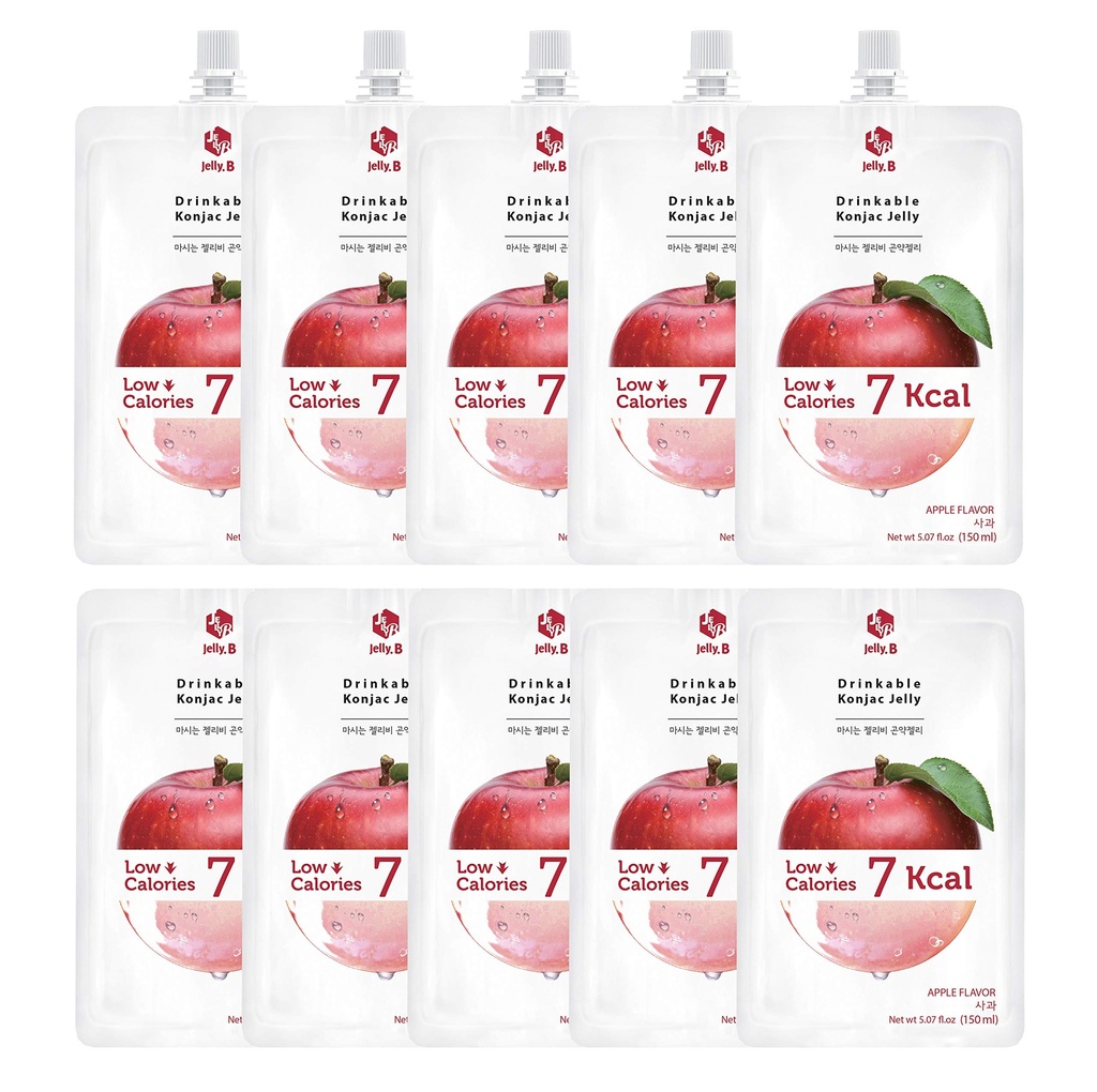 JELLY B Drinkable Konjac Jelly (10 Paket 150ml) - 0 Gram Sugar, Only 6 kcal Each Packets (Apple)