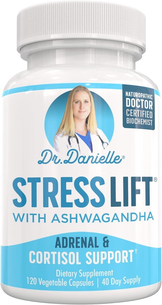 Stress Lift 124; Best Ashwagandha Suplement - 5 dalam 1 Organic Stress Relief, Adrenal Dukung, Joy, Mood & Thyroid Dukung 124; Relax The Mind, Boost Mood, Relieve Stress 120 Vegan Capsules